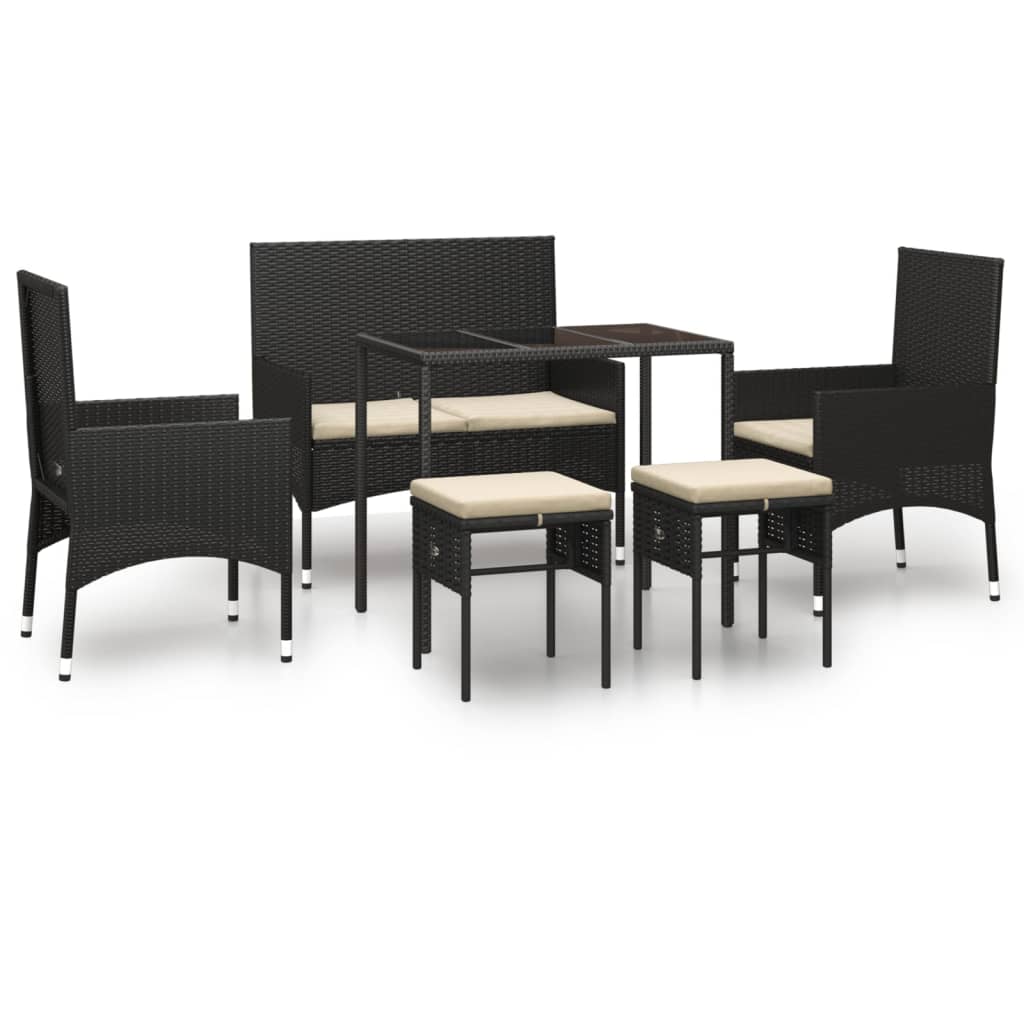 Set Mobili da Giardino 6 pz con Cuscini in Polyrattan Nero 319508