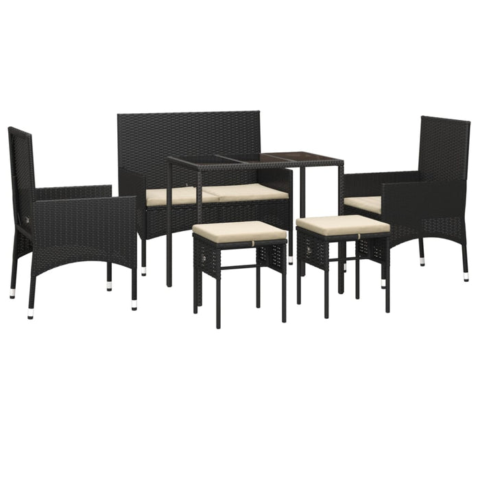 Set Mobili da Giardino 6 pz con Cuscini in Polyrattan Nero 319508