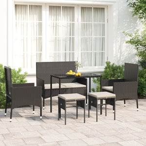 Set Mobili da Giardino 6 pz con Cuscini in Polyrattan Nero 319508