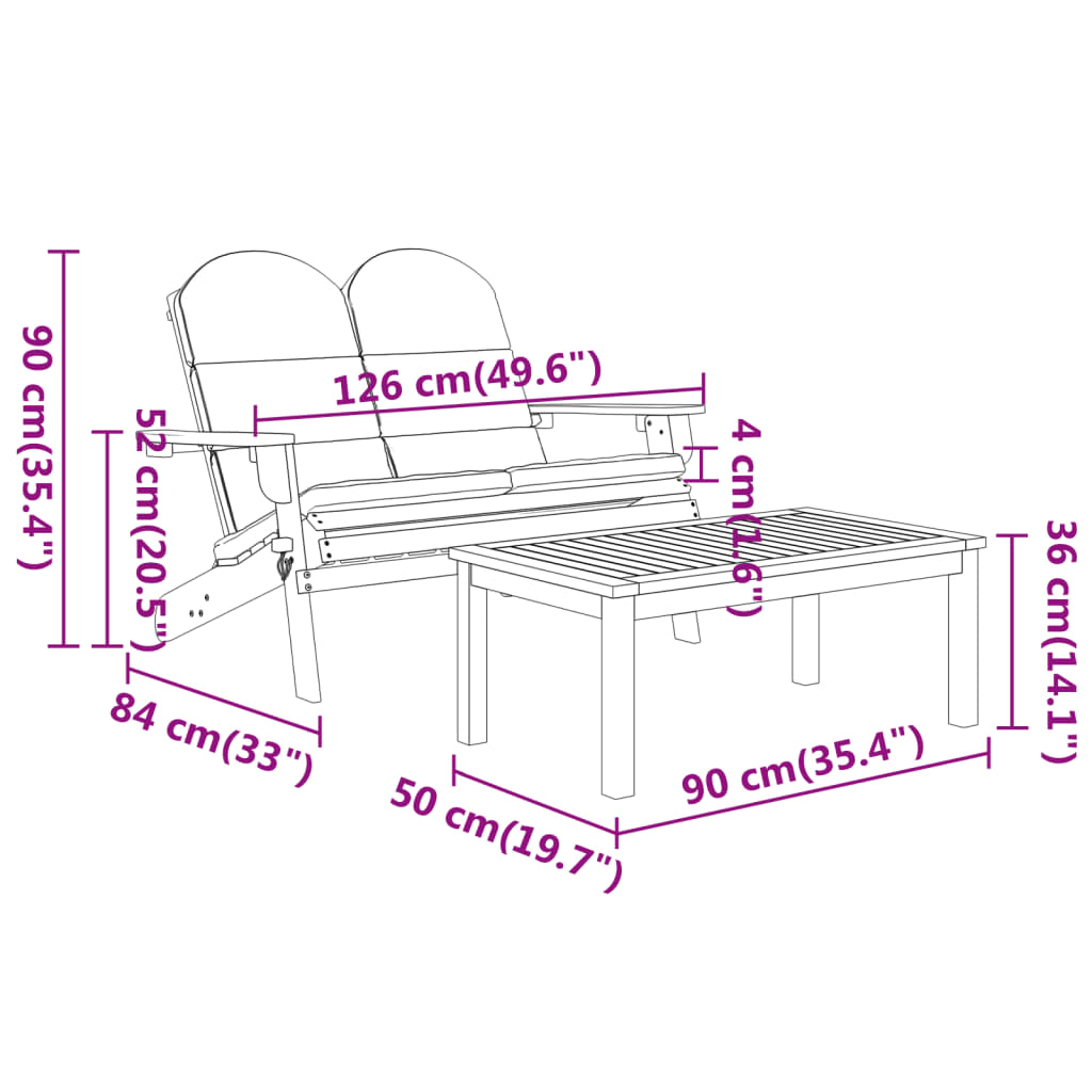 Set Salotto da Giardino Adirondack 3pz Legno Massello di Acacia 3152135