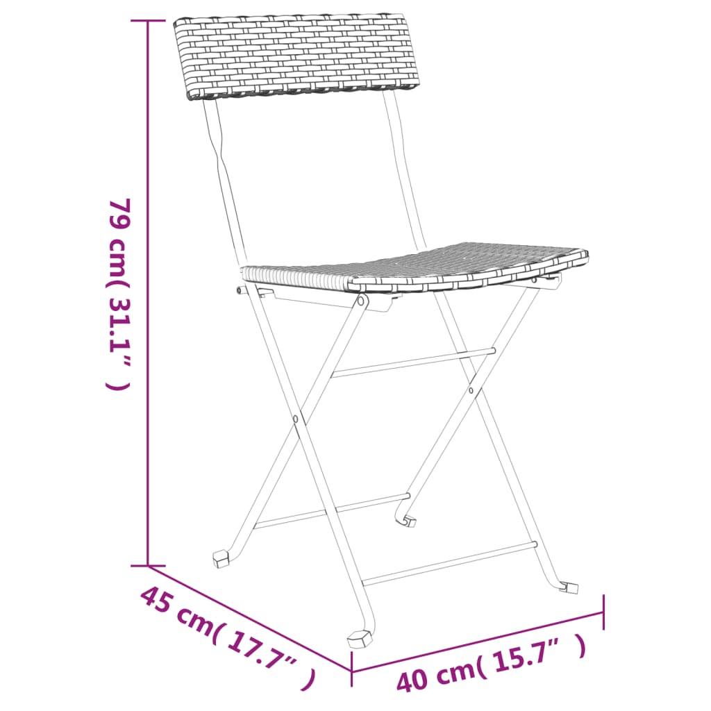 Sedie Pieghevoli da Bistrò 4 pz Nere Polyrattan e Acciaio 3152112