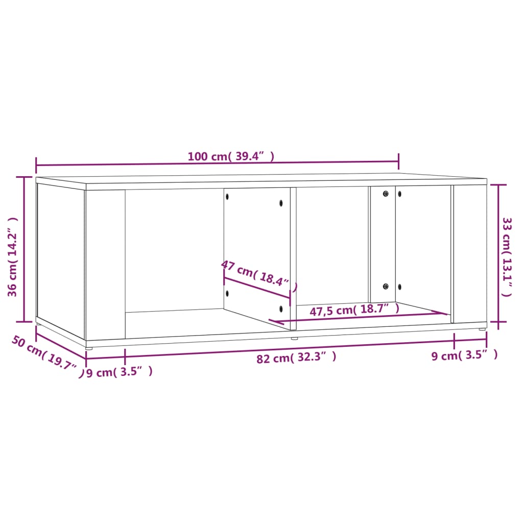 Tavolino da Salotto Bianco Lucido 100x50x36cm Legno Multistrato cod 11253