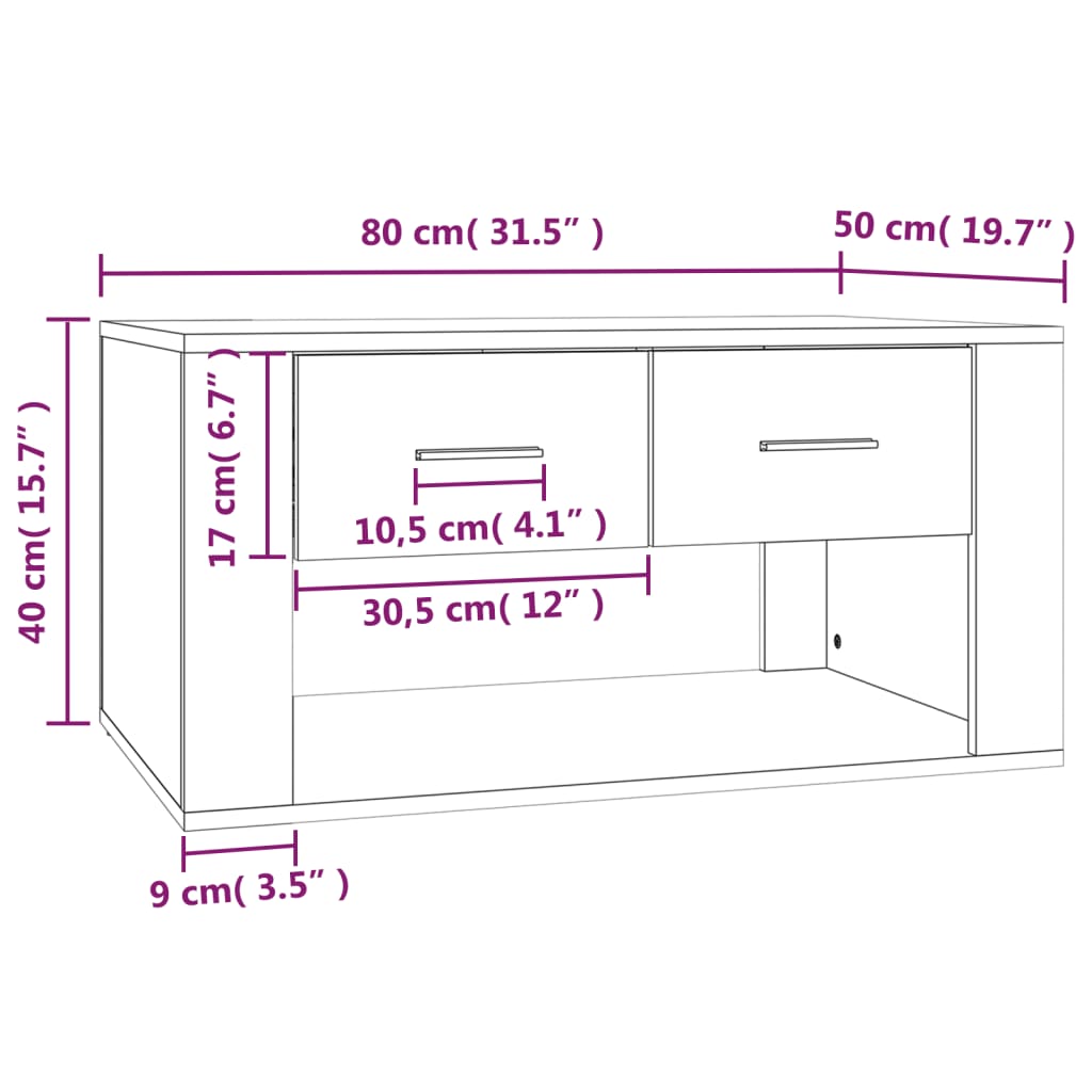 Tavolino Salotto Rovere Marrone 80x50x40 cm Legno Multistrato 816535