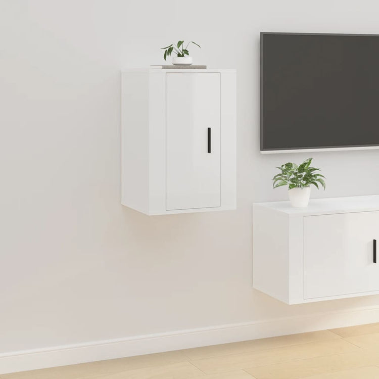 Mobili Porta TV a Parete 2 pz Bianco Lucido 40x34,5x60 cm