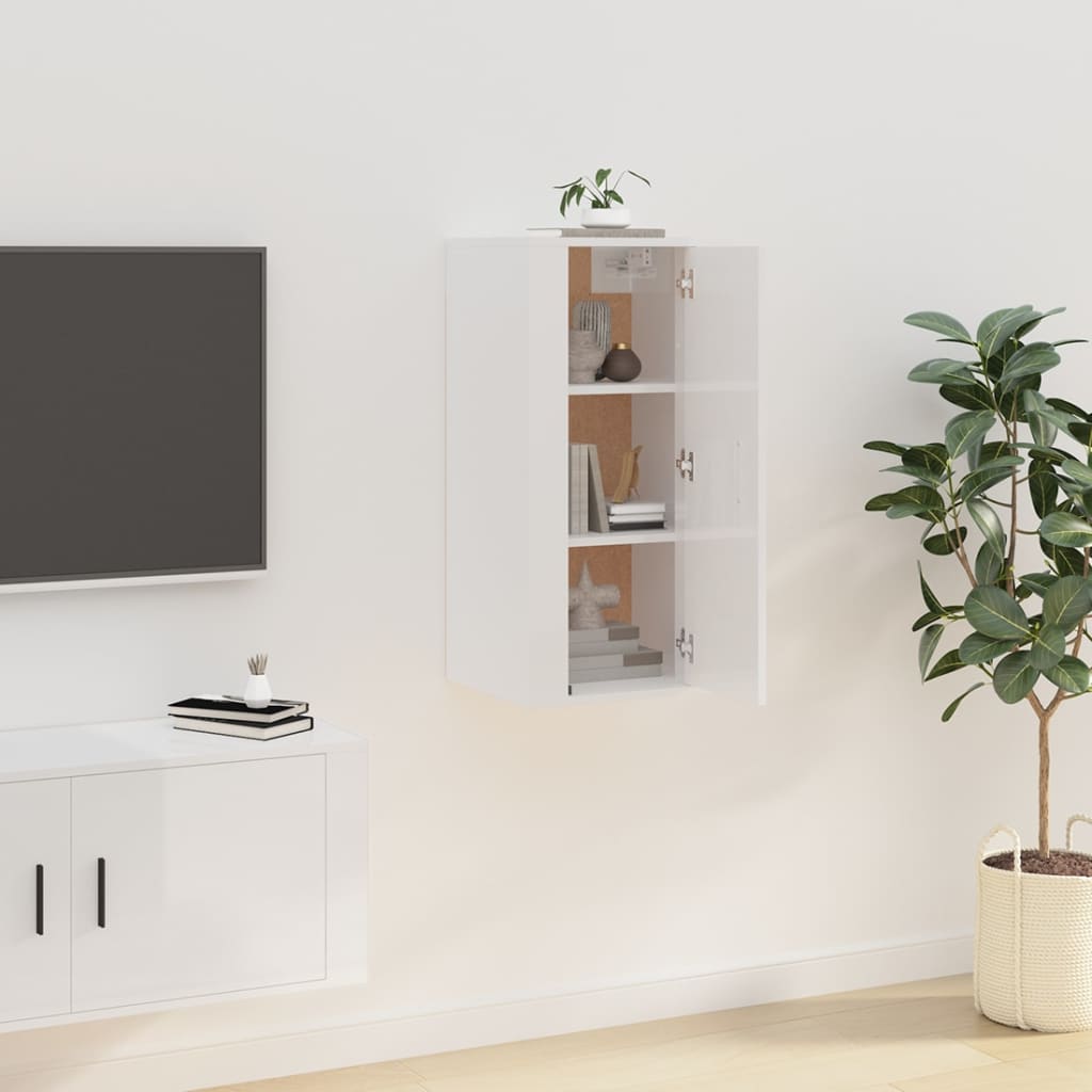 Mobile Porta TV a Parete Bianco Lucido 40x34,5x80 cm cod mxl 6064