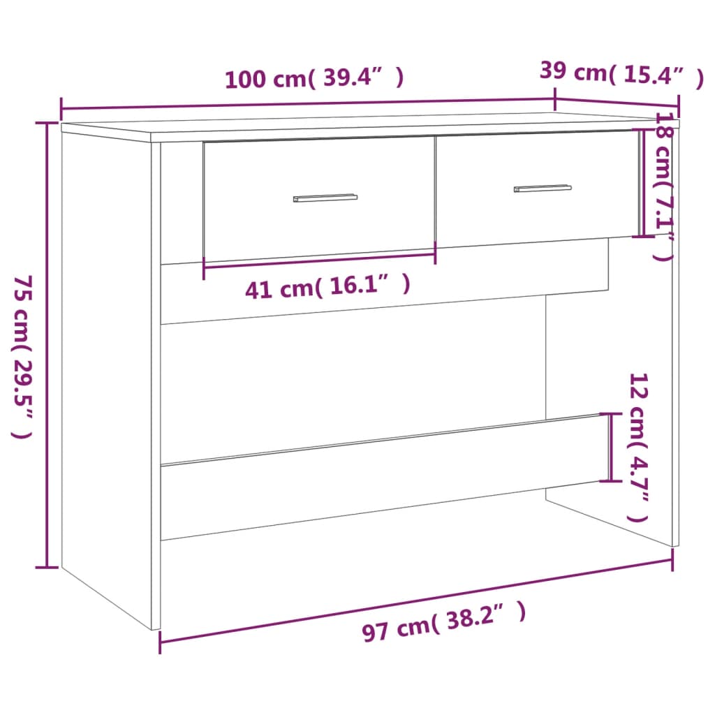 Tavolino Consolle Bianco 100x39x75 cm in Legno Multistrato cod 11409