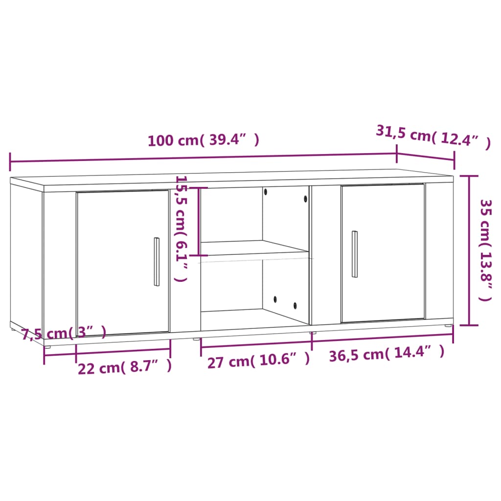 Mobile TV Rovere Marrone 100x31,5x35 cm in Legno Multistrato 819435