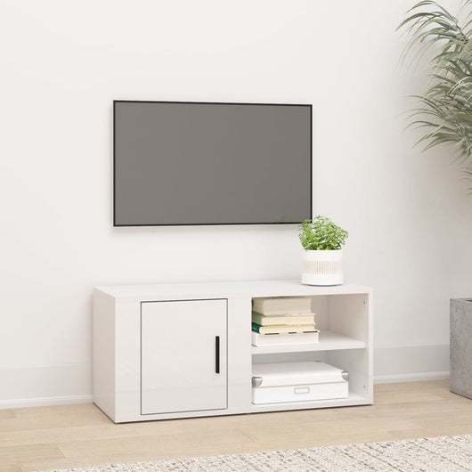 Mobile Porta TV Bianco Lucido 80x31,5x36 cm Legno Multistrato