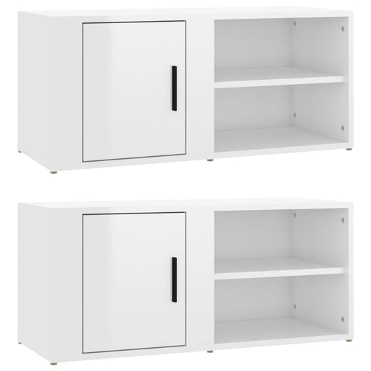 Mobili TV 2 pz Bianco Lucido 80x31,5x36cm in Legno Multistrato