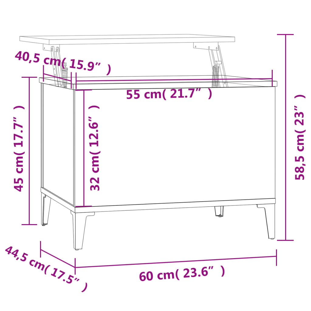 Tavolino Salotto Bianco Lucido 60x44,5x45 cm Legno Multistrato cod mxl 15927