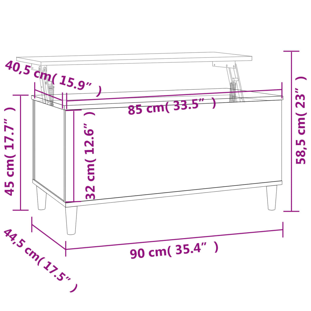 Tavolino da Salotto Bianco 90x44,5x45 cm in Legno Multistrato cod mxl 35881