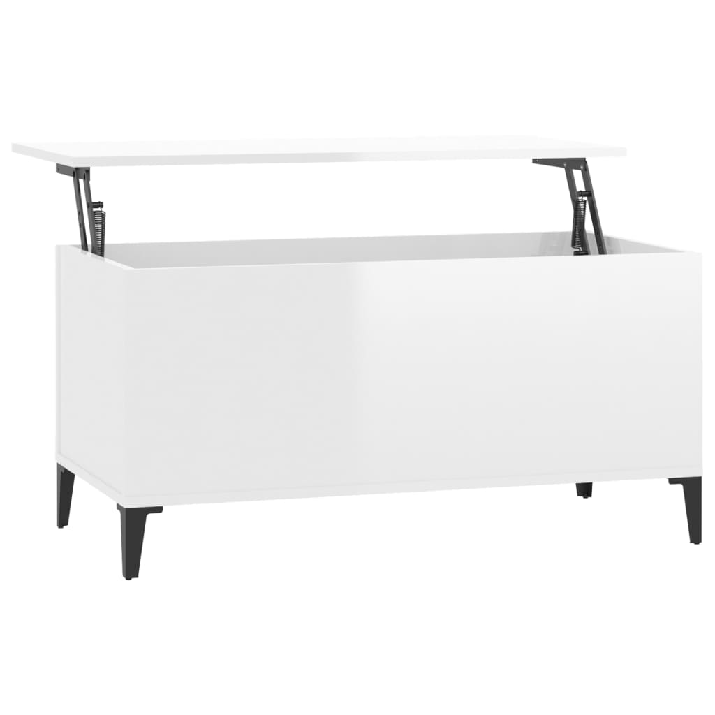 Tavolino Salotto Bianco Lucido 90x44,5x45 cm Legno Multistrato 819590