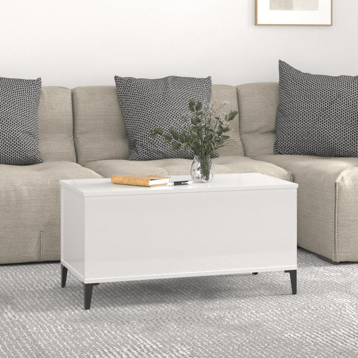 Tavolino Salotto Bianco Lucido 90x44,5x45 cm Legno Multistrato 819590