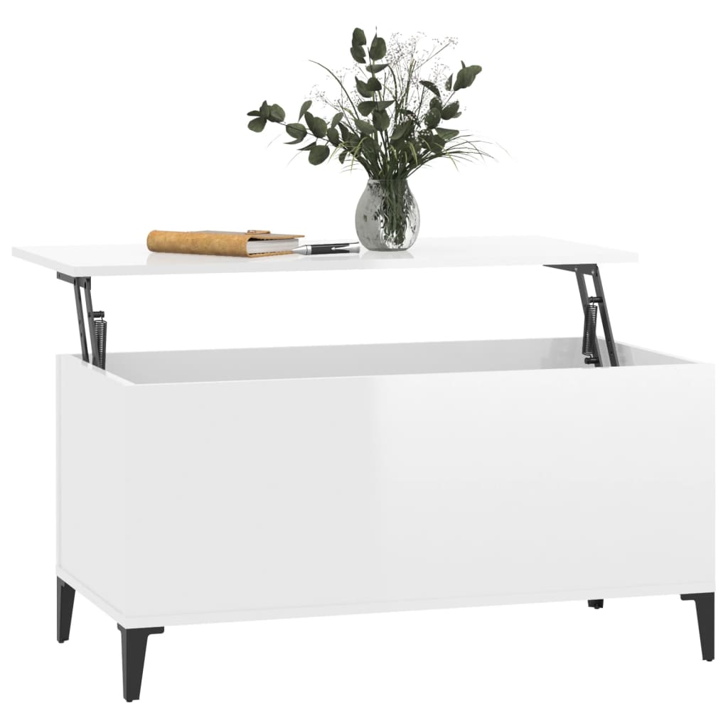 Tavolino Salotto Bianco Lucido 90x44,5x45 cm Legno Multistrato 819590