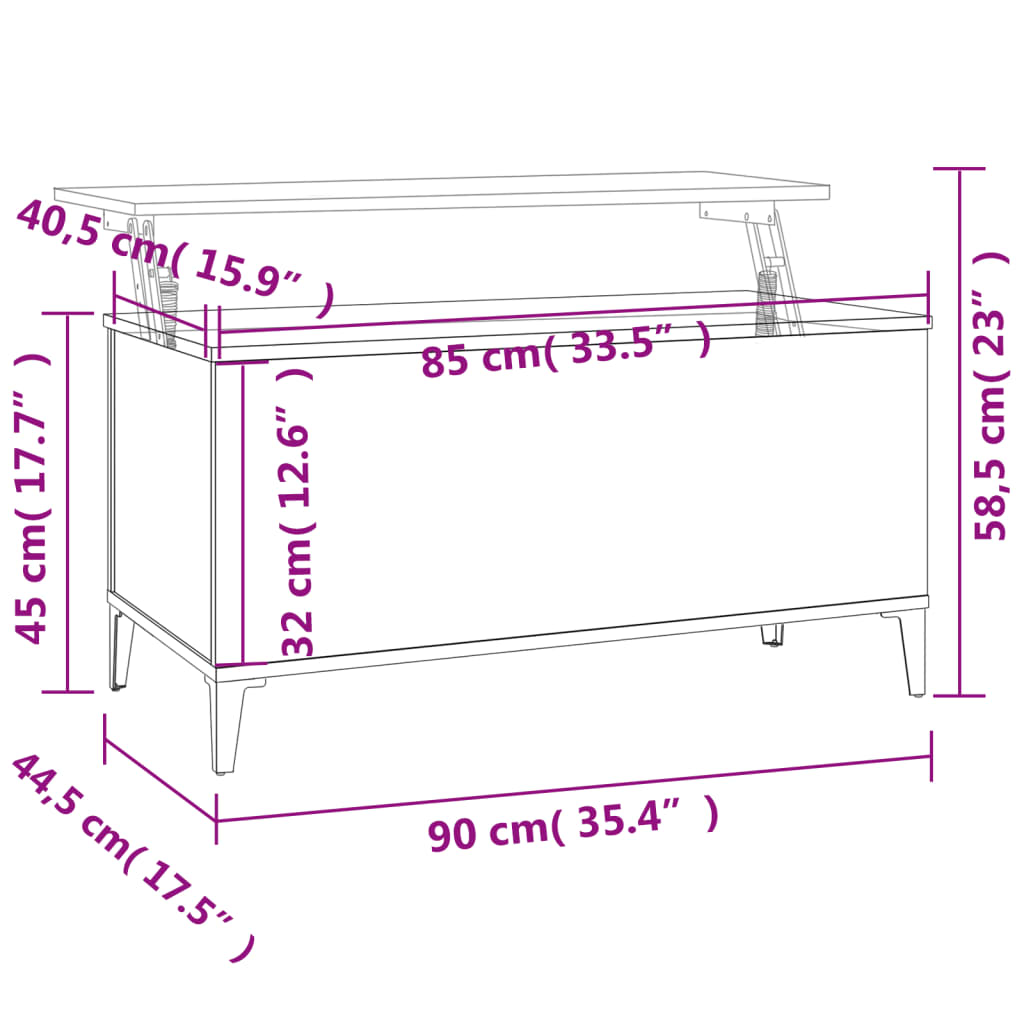 Tavolino Salotto Bianco Lucido 90x44,5x45 cm Legno Multistrato 819590