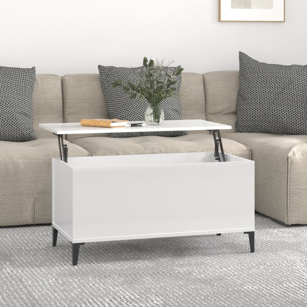 Tavolino Salotto Bianco Lucido 90x44,5x45 cm Legno Multistrato 819590