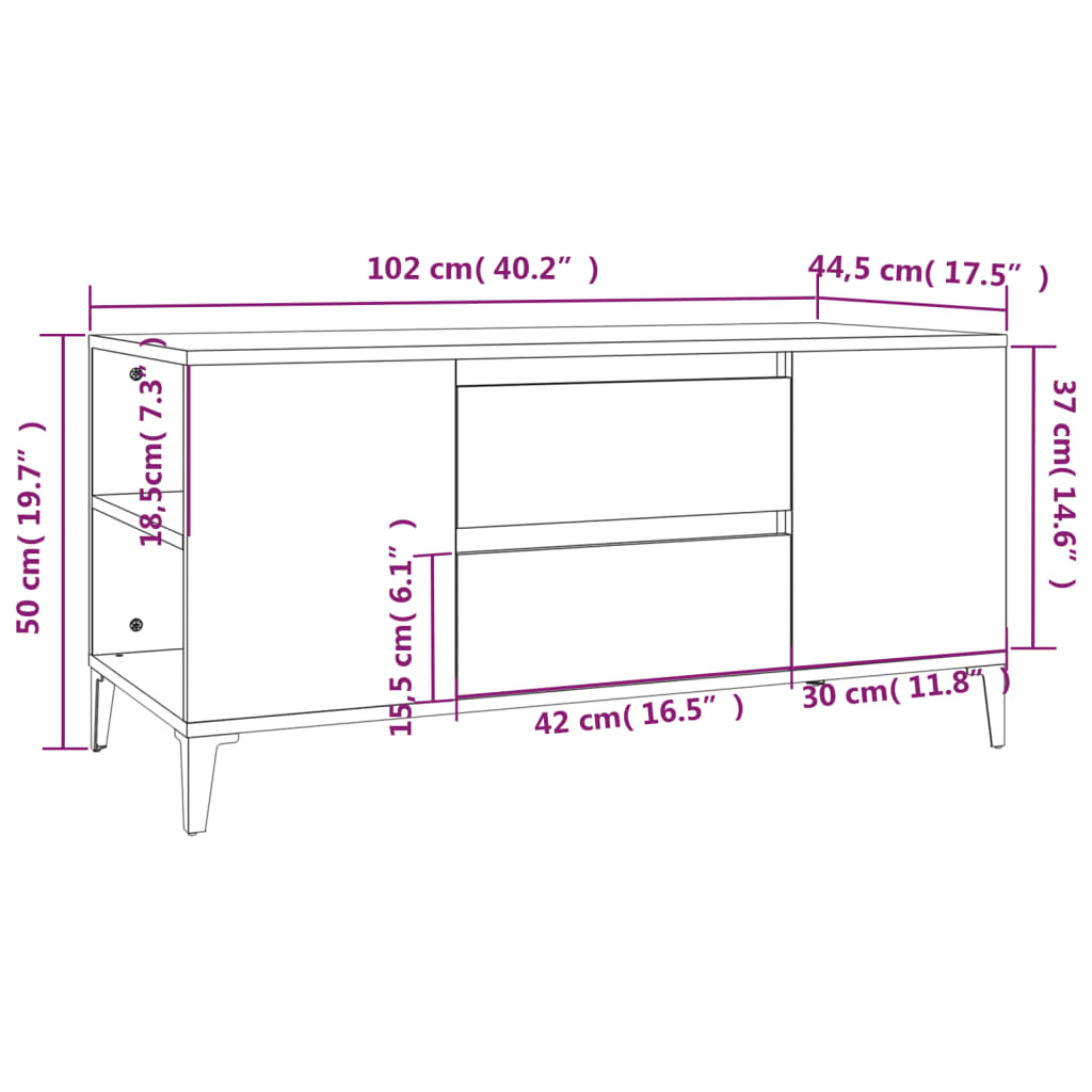 Mobile Porta TV Rovere Sonoma 102x44,5x50 cm Legno Multistrato cod 11423