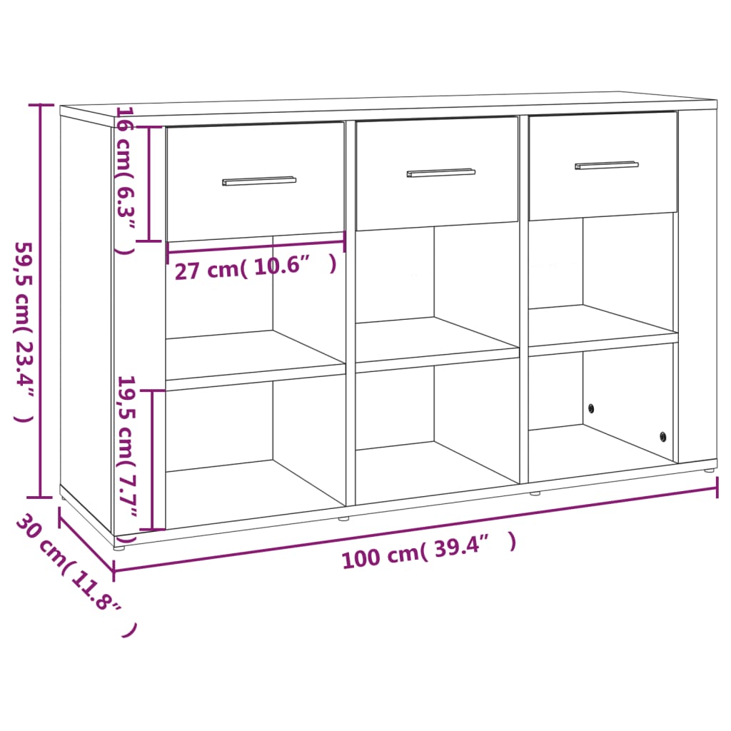 Credenza Bianca 100x30x59,5 cm in Legno Multistrato