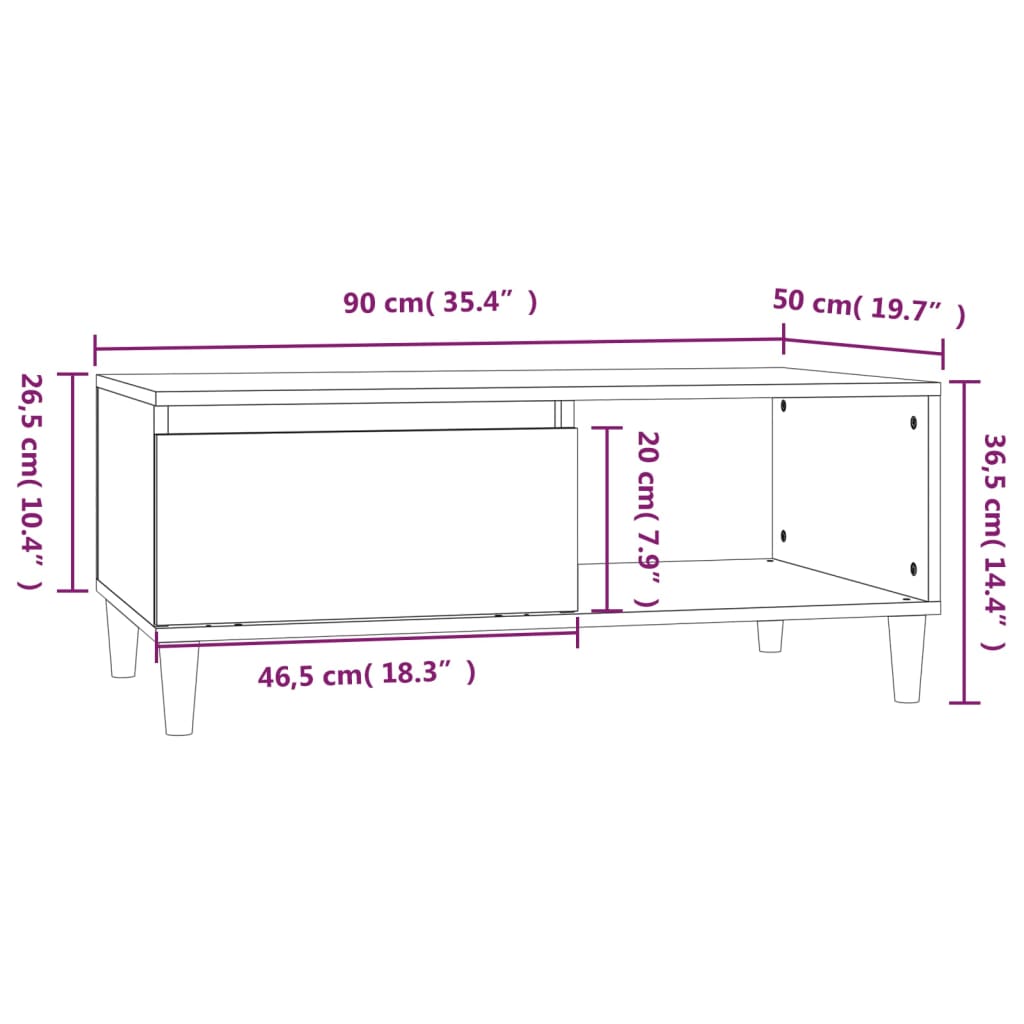 Tavolino da Salotto Bianco 90x50x36,5 cm in Legno Multistrato cod mxl 6055