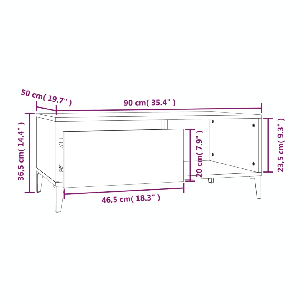 Tavolino Salotto Rovere Sonoma 90x50x36,5 cm Legno Multistrato cod mxl 24933