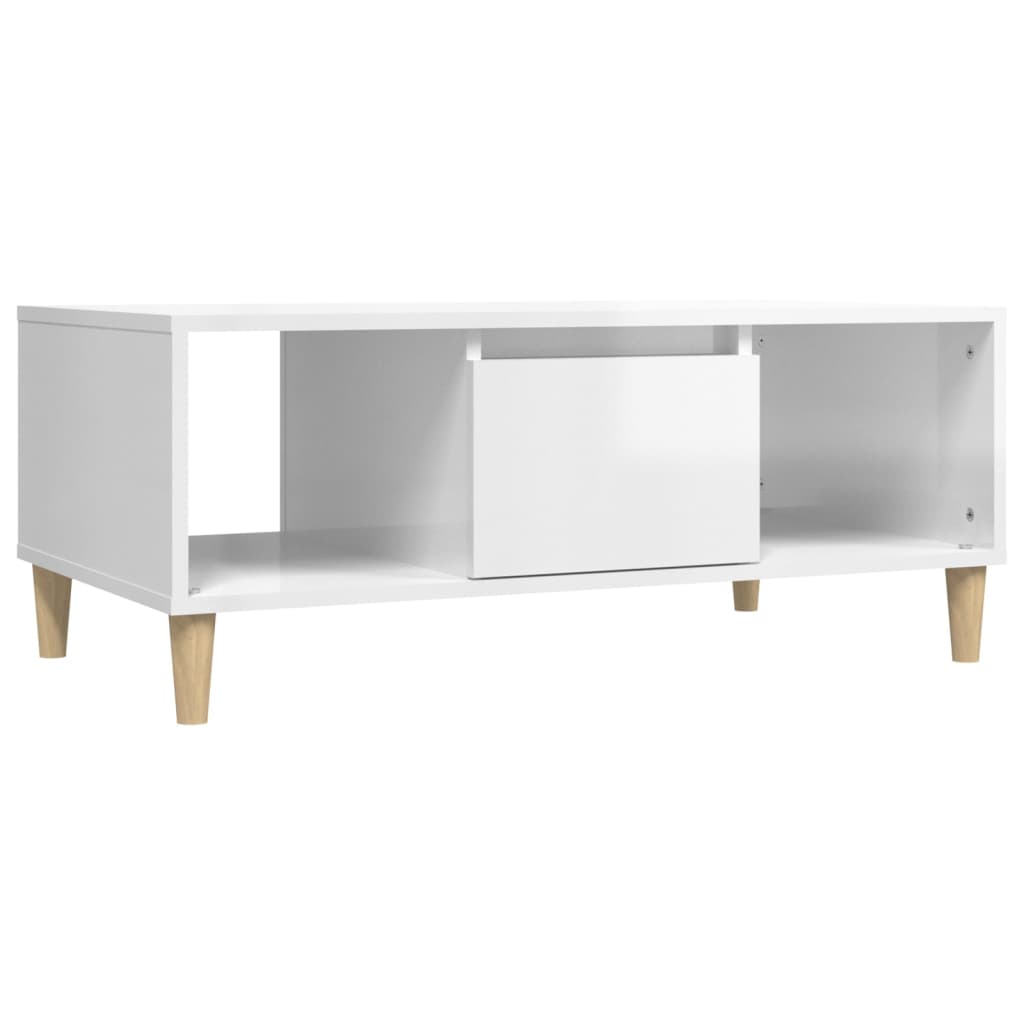 Tavolino Salotto Bianco Lucido 90x50x36,5 cm Legno Multistrato 821062