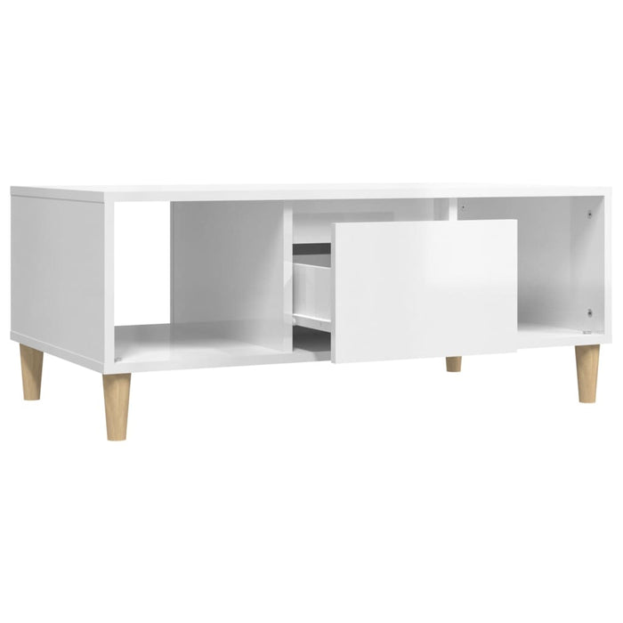 Tavolino Salotto Bianco Lucido 90x50x36,5 cm Legno Multistrato 821062