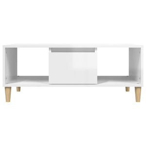 Tavolino Salotto Bianco Lucido 90x50x36,5 cm Legno Multistrato 821062