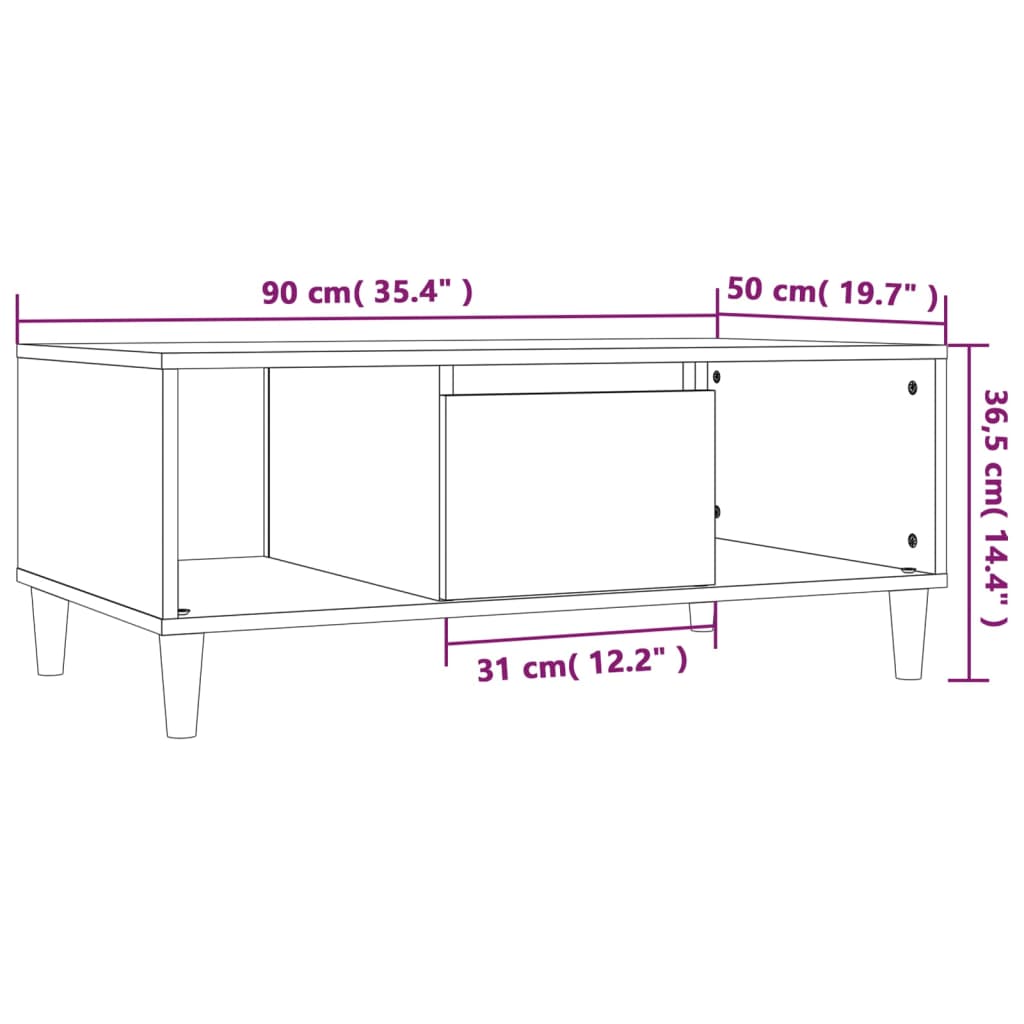 Tavolino Salotto Bianco Lucido 90x50x36,5 cm Legno Multistrato 821062