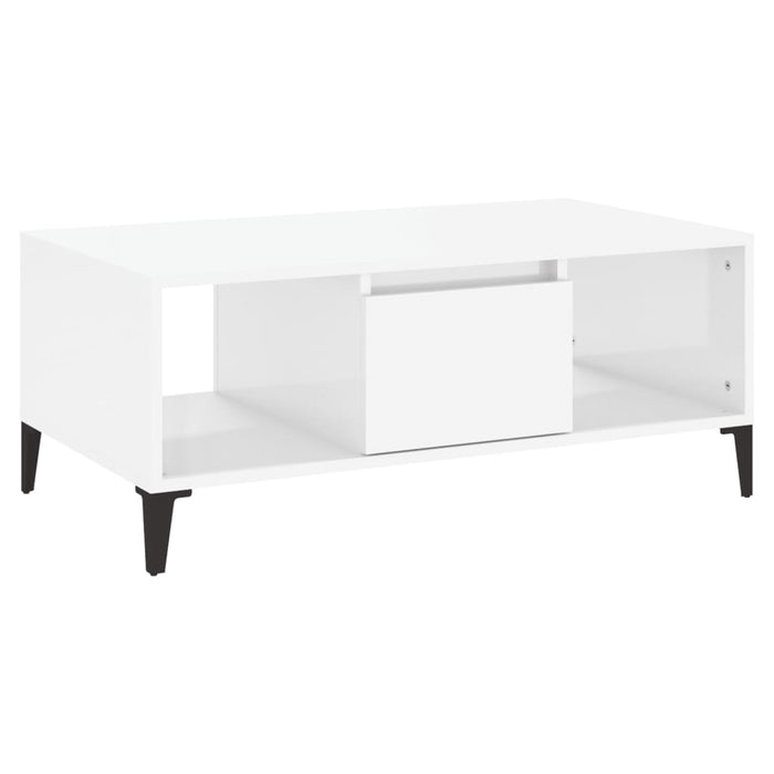 Tavolino Salotto Bianco Lucido 90x50x36,5 cm Legno Multistrato 821070