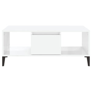 Tavolino Salotto Bianco Lucido 90x50x36,5 cm Legno Multistrato 821070