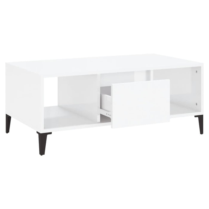 Tavolino Salotto Bianco Lucido 90x50x36,5 cm Legno Multistrato 821070