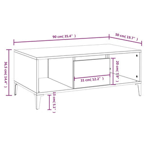 Tavolino Salotto Bianco Lucido 90x50x36,5 cm Legno Multistrato 821070