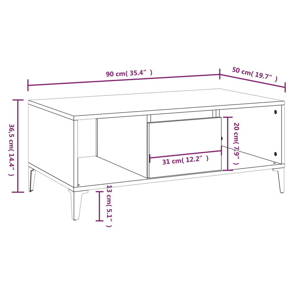 Tavolino da Salotto Rovere Marrone 90x50x36,5 cm in Multistrato cod mxl 27090