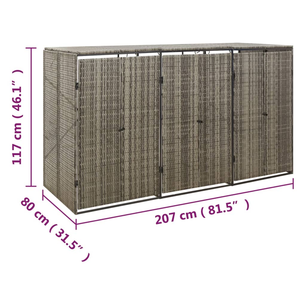 Copribidone Triplo Grigio 207x80x117 cm in Polyrattan cod mxl 47402