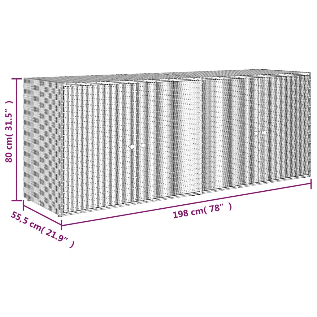 Mobile Portaoggetti da Giardino Nero 198x55,5x80 cm Polyrattan 319870