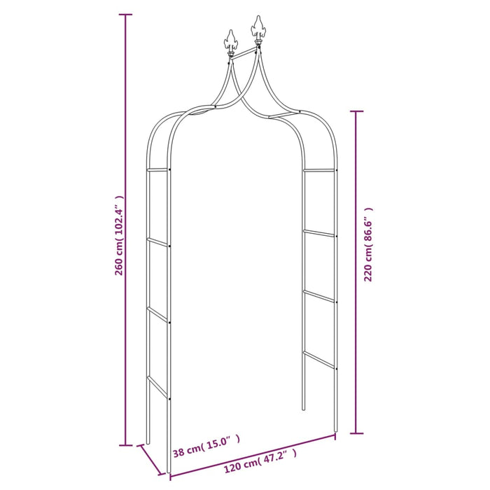 Archi da Giardino 2 pz Neri 120x38x260 cm Acciaio 319349