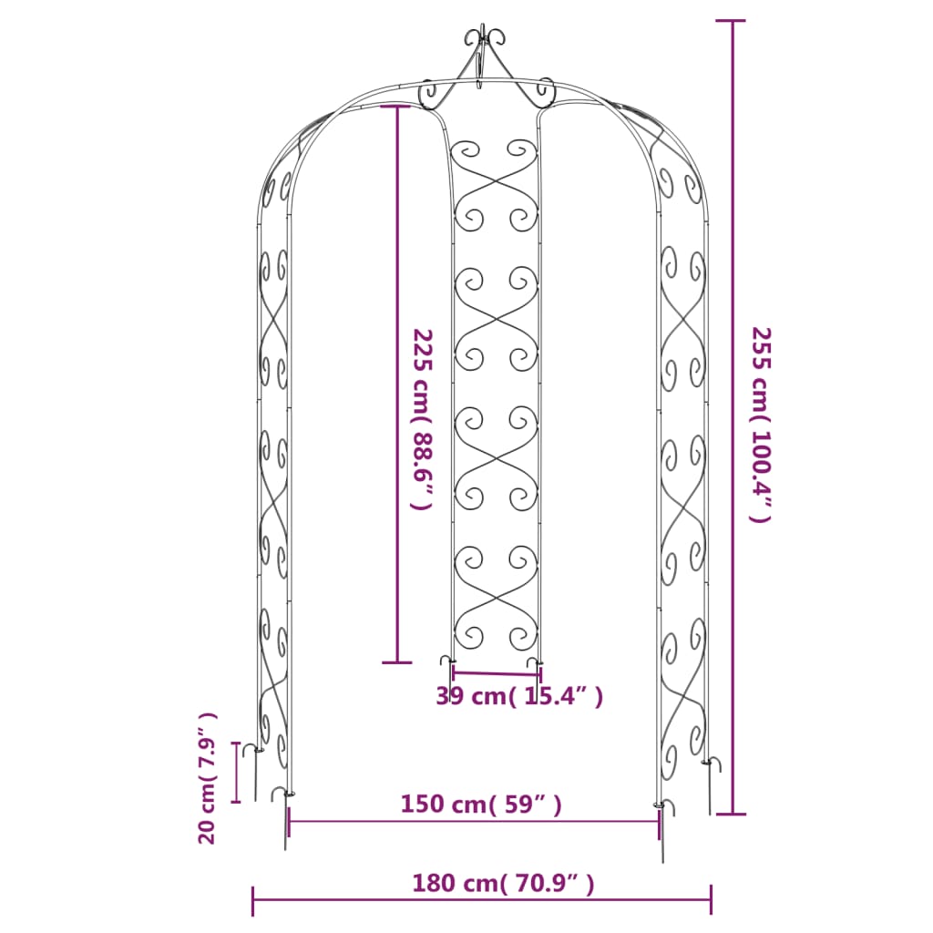 Arco da Giardino Nero Ø180x255 cm Acciaio 319351