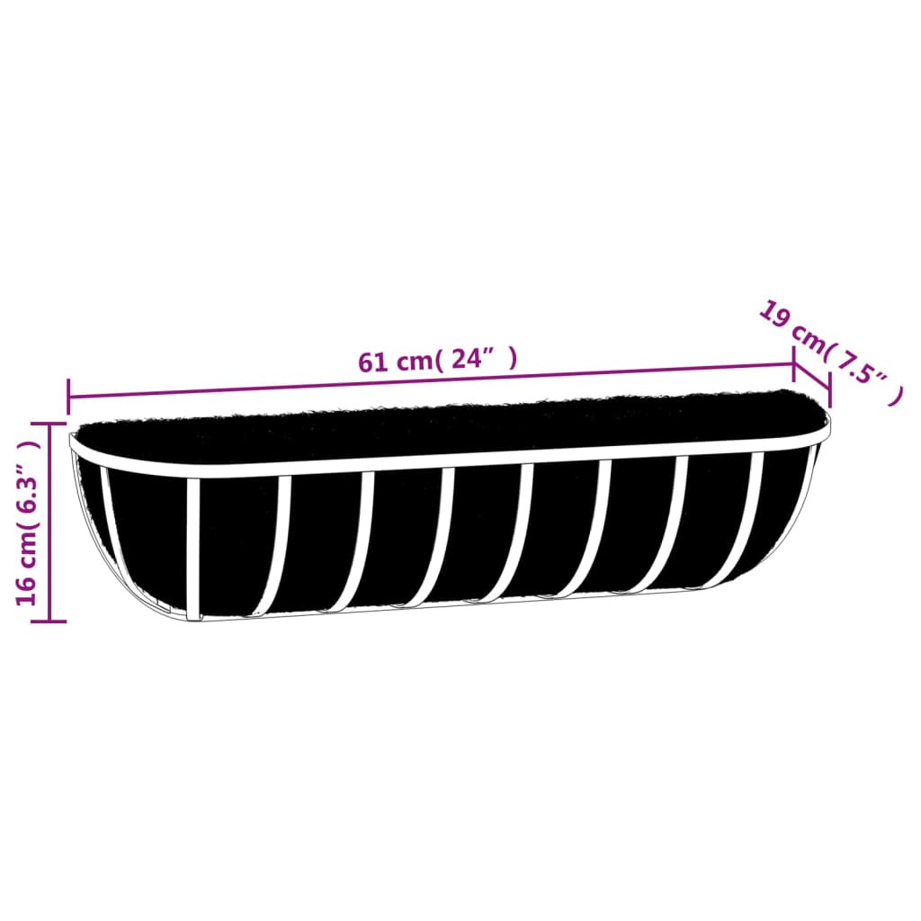 Fioriere Parete 2 pz Rivestimenti Cocco Nero 61x19x16cm Acciaio 319354