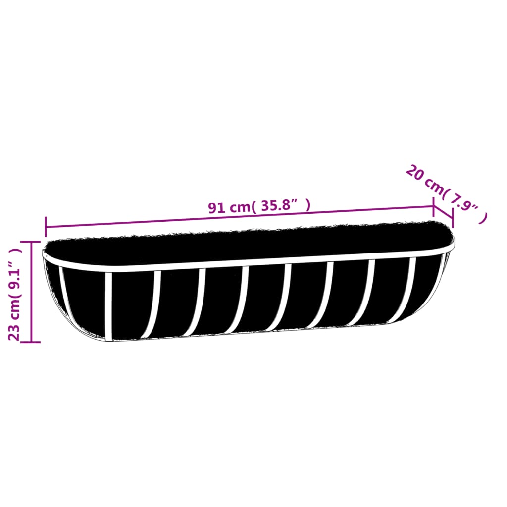 Fioriere Parete 2 pz Rivestimenti Cocco Nero 91x20x23cm Acciaio 319356