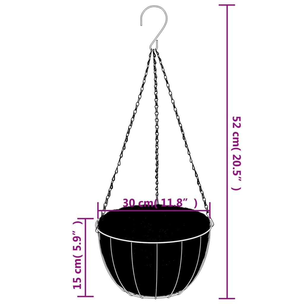 Fioriere Pensili 4 pz Rivestimenti Cocco Nero Ø30x52cm Acciaio 319357