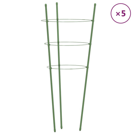 Supporti Piante da Giardino con 3 Anelli 5pz Verde 45cm Acciaio 319372