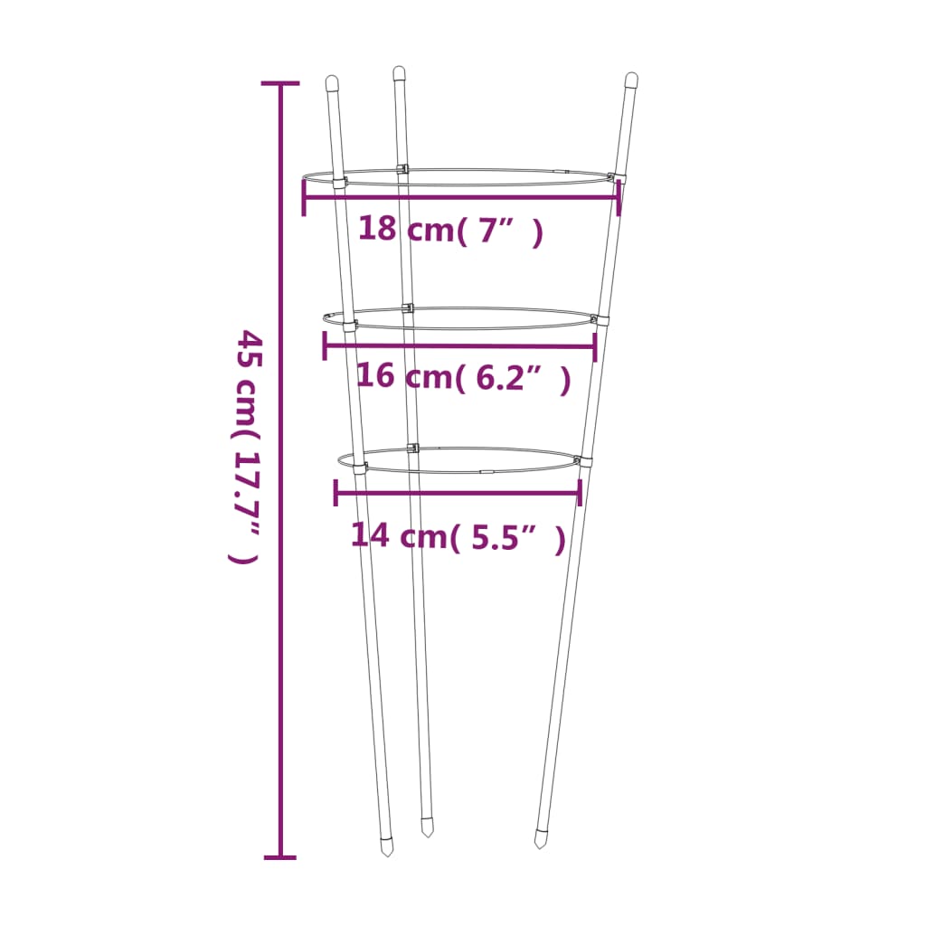 Supporti Piante da Giardino con 3 Anelli 5pz Verde 45cm Acciaio 319372