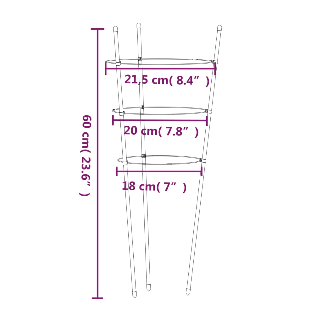 Supporti Piante da Giardino con 3 Anelli 5pz Verde 60cm Acciaio 319373