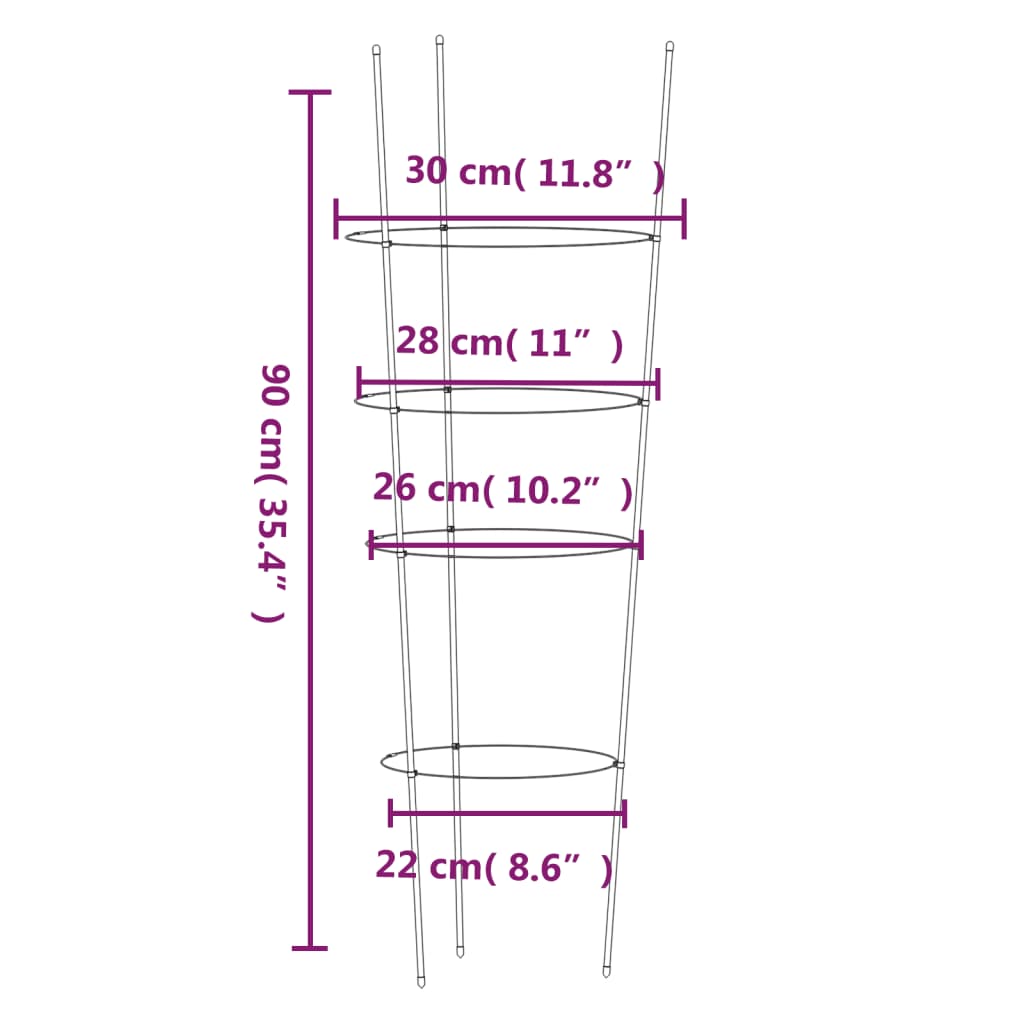 Supporti Piante da Giardino con 4 Anelli 5pz Verde 90cm Acciaio 319375