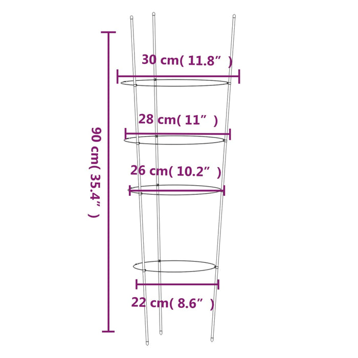 Supporti Piante da Giardino con 4 Anelli 5pz Verde 90cm Acciaio 319375