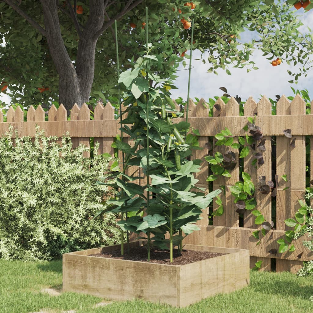 Supporti Piante da Giardino con 4 Anelli 5pz Verde 90cm Acciaio 319375