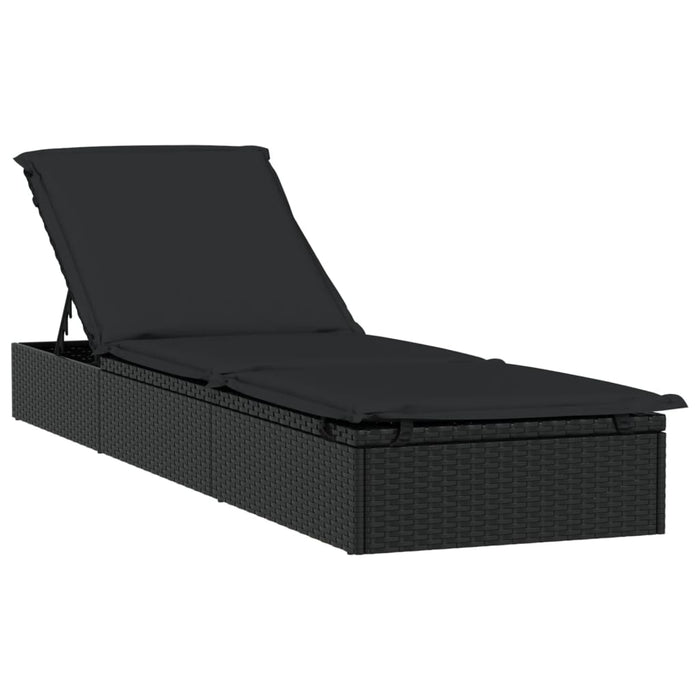 Lettino Prendisole 1 pz con Tavolino Nero in Polyrattan 319634