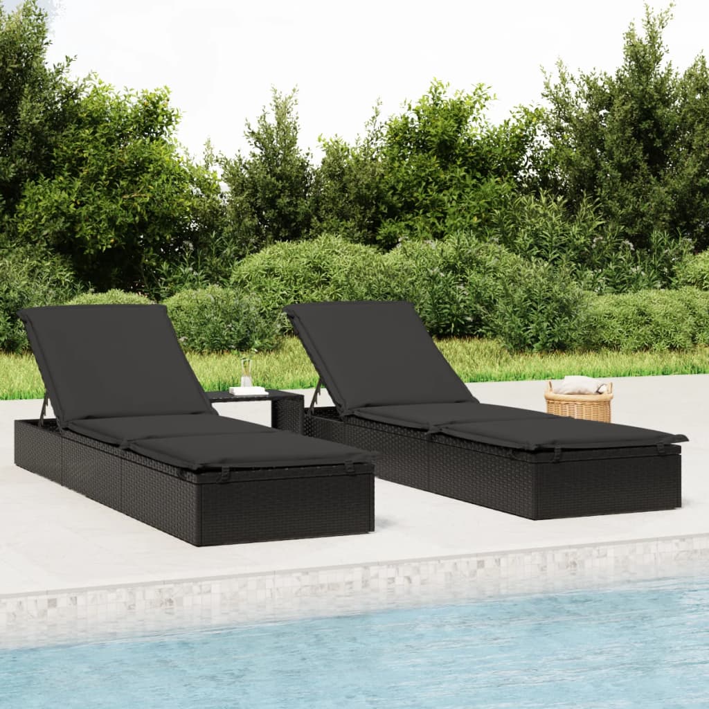 Lettino Prendisole 1 pz con Tavolino Nero in Polyrattan 319634