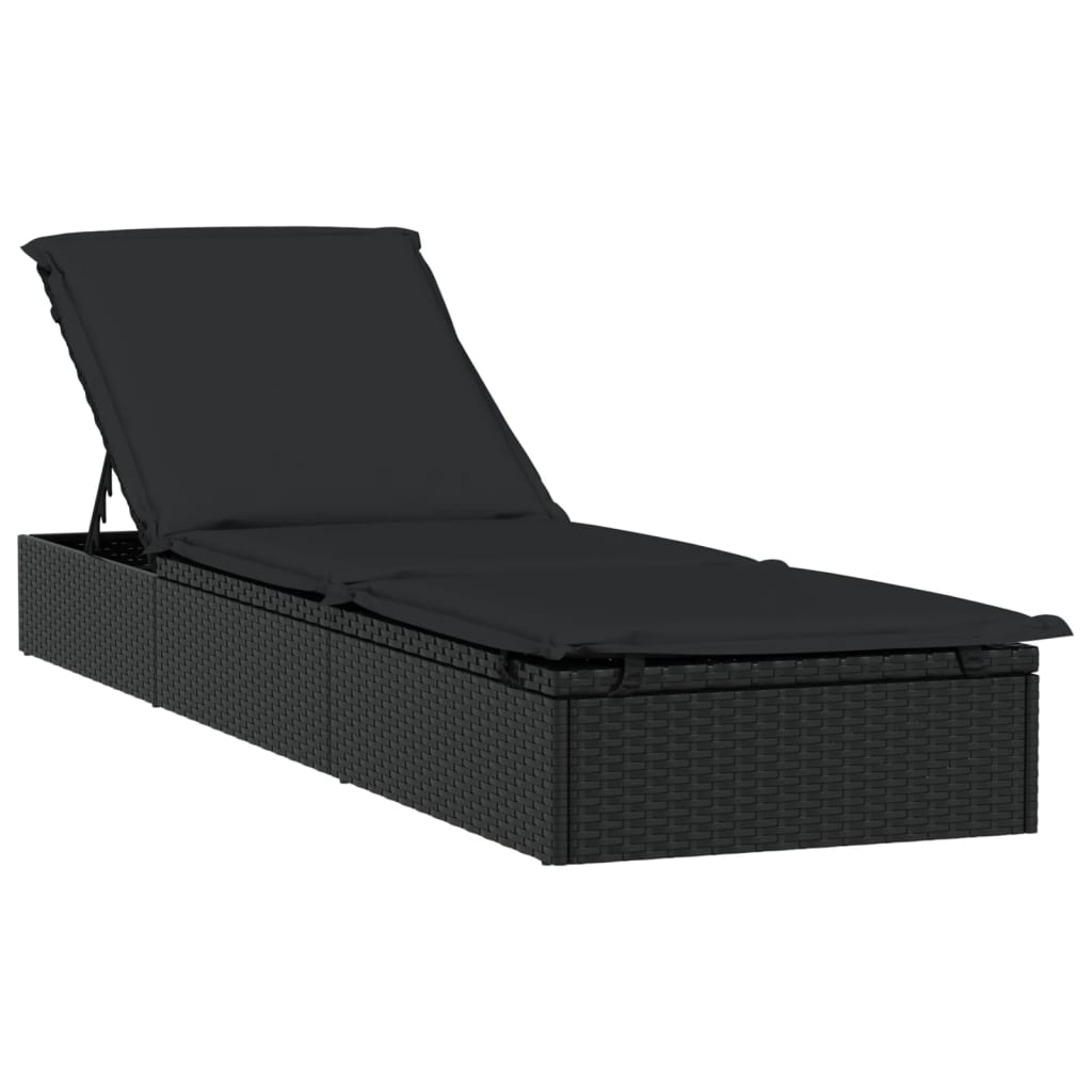 Lettini Prendisole 2pz con Tavolino Nero in Polyrattan 319636