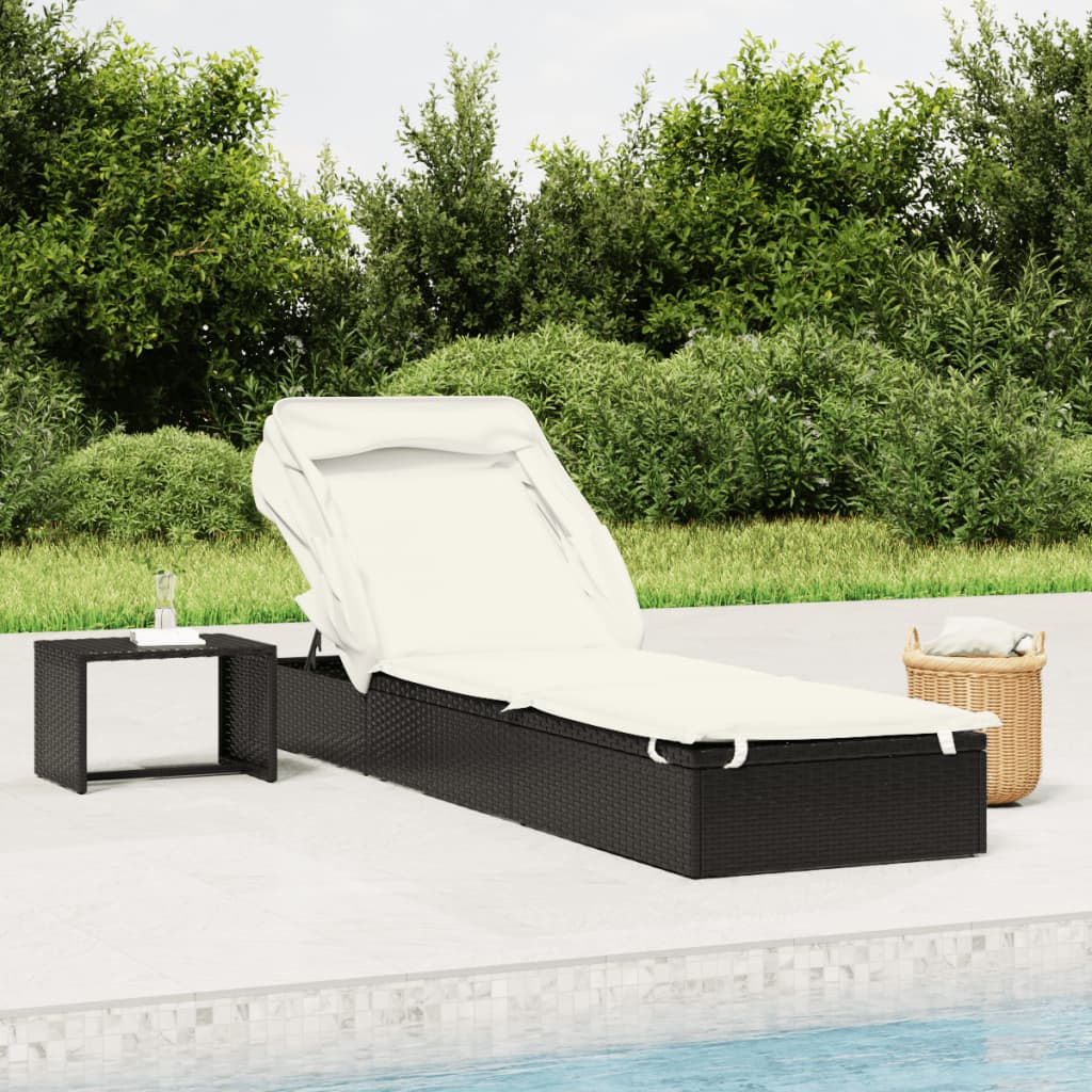 Lettino con Tetto Pieghevole Nero 213x63x97 cm Polyrattan 319638